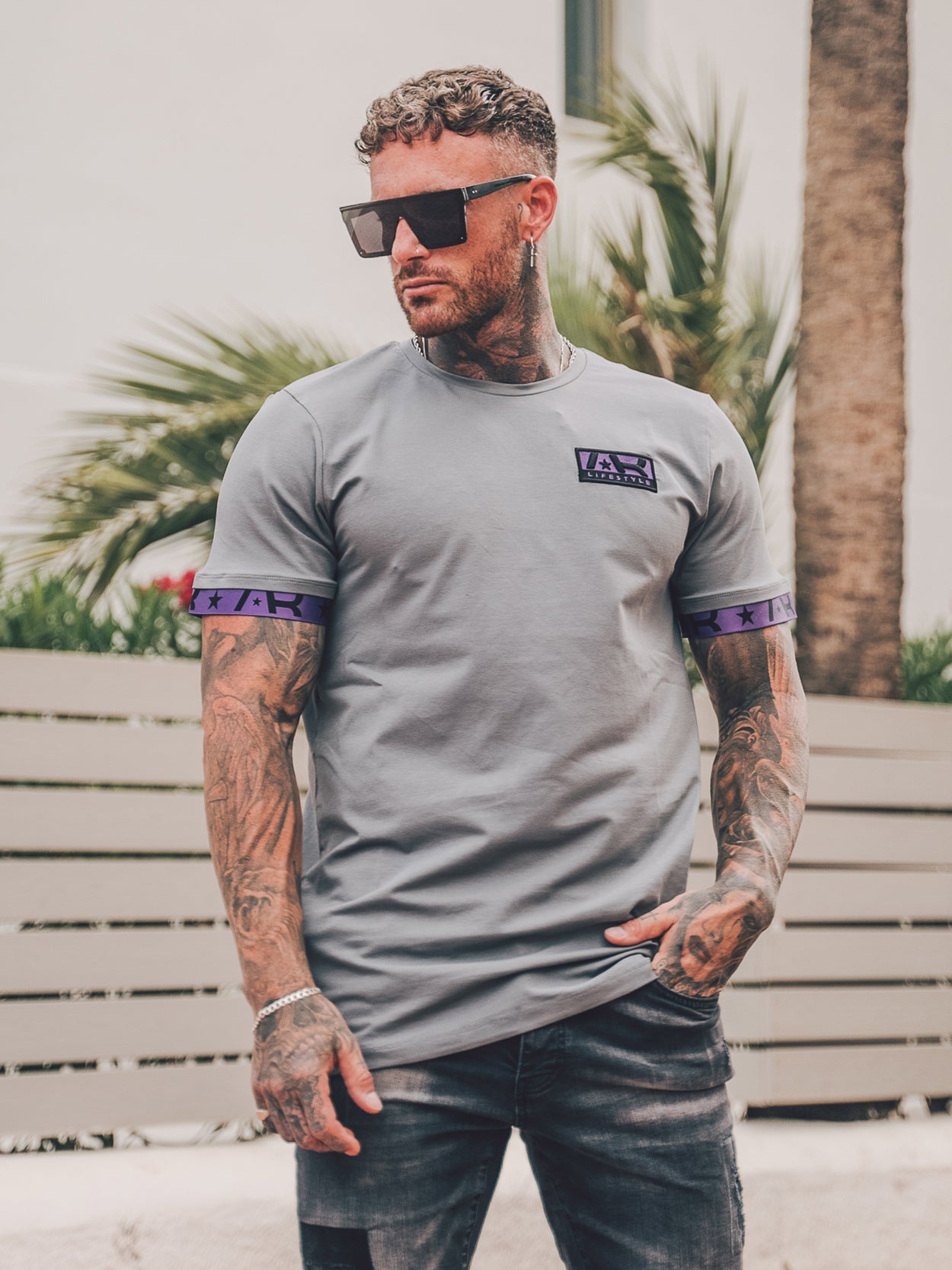 Neon Flag Tee | Dark Grey / Purple