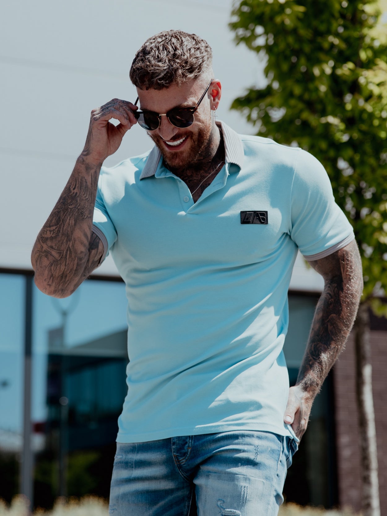 Regular Polo | Sky Blue / Grey